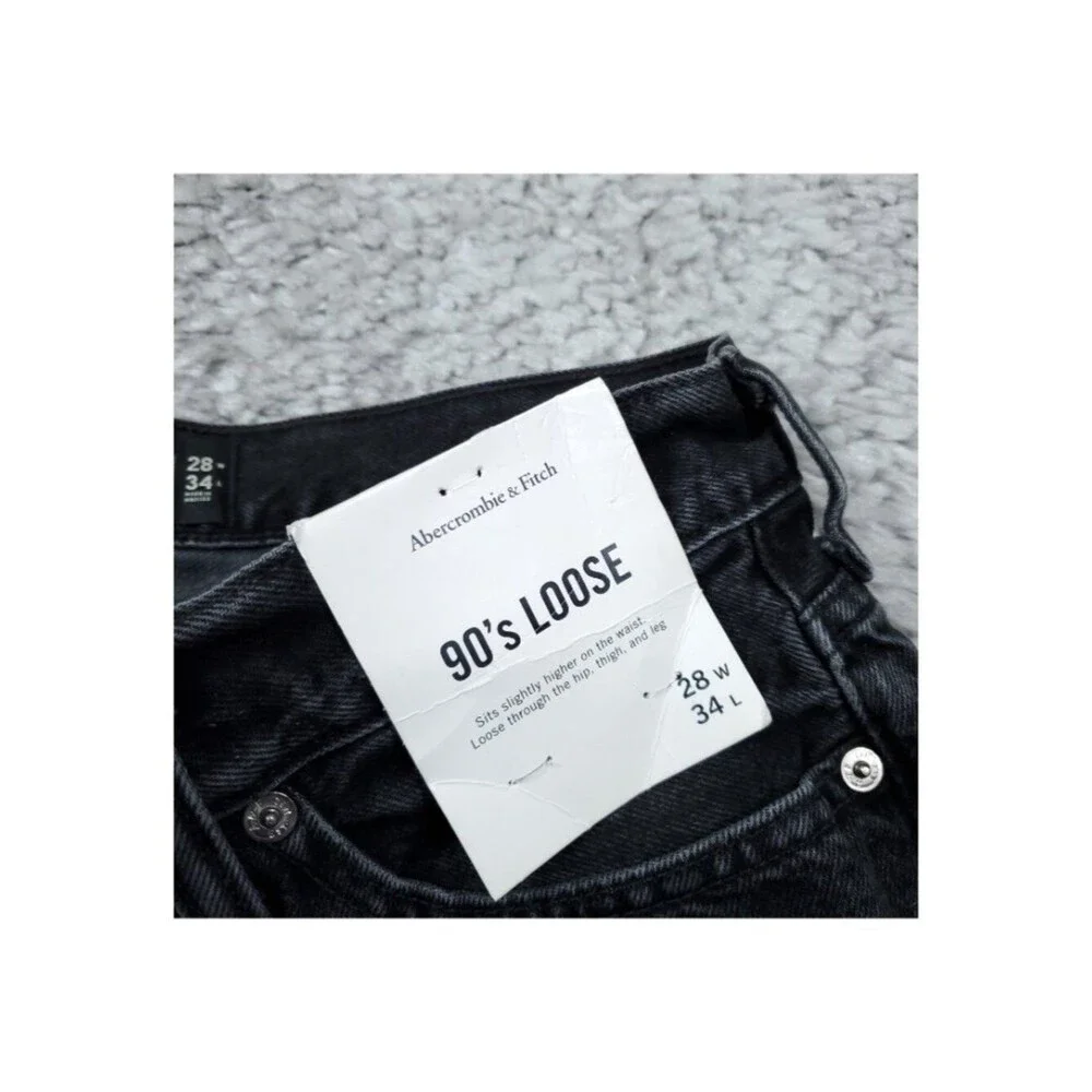 Abercrombie Men's 90s Loose Fit Jeans Black Authentic Rigid Denim Size 28 x 34